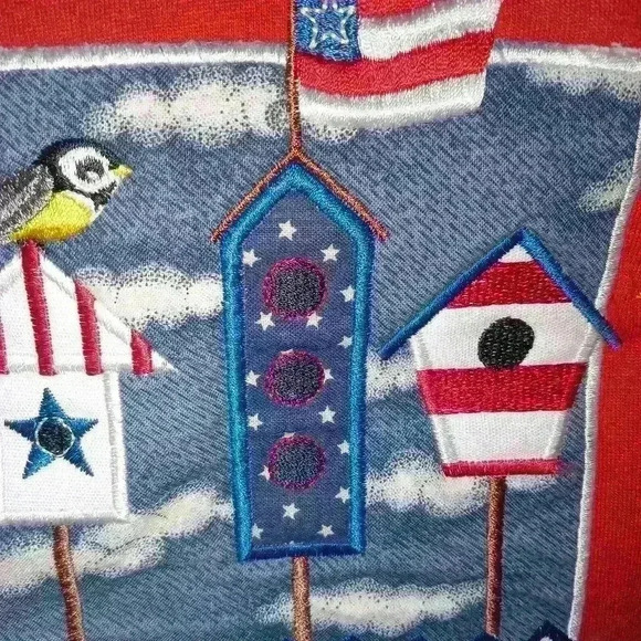 Women's Patriotic Hummingbird Houses Top Stitch by Morning Sun Collared Shirt - Picture 2 of 7
